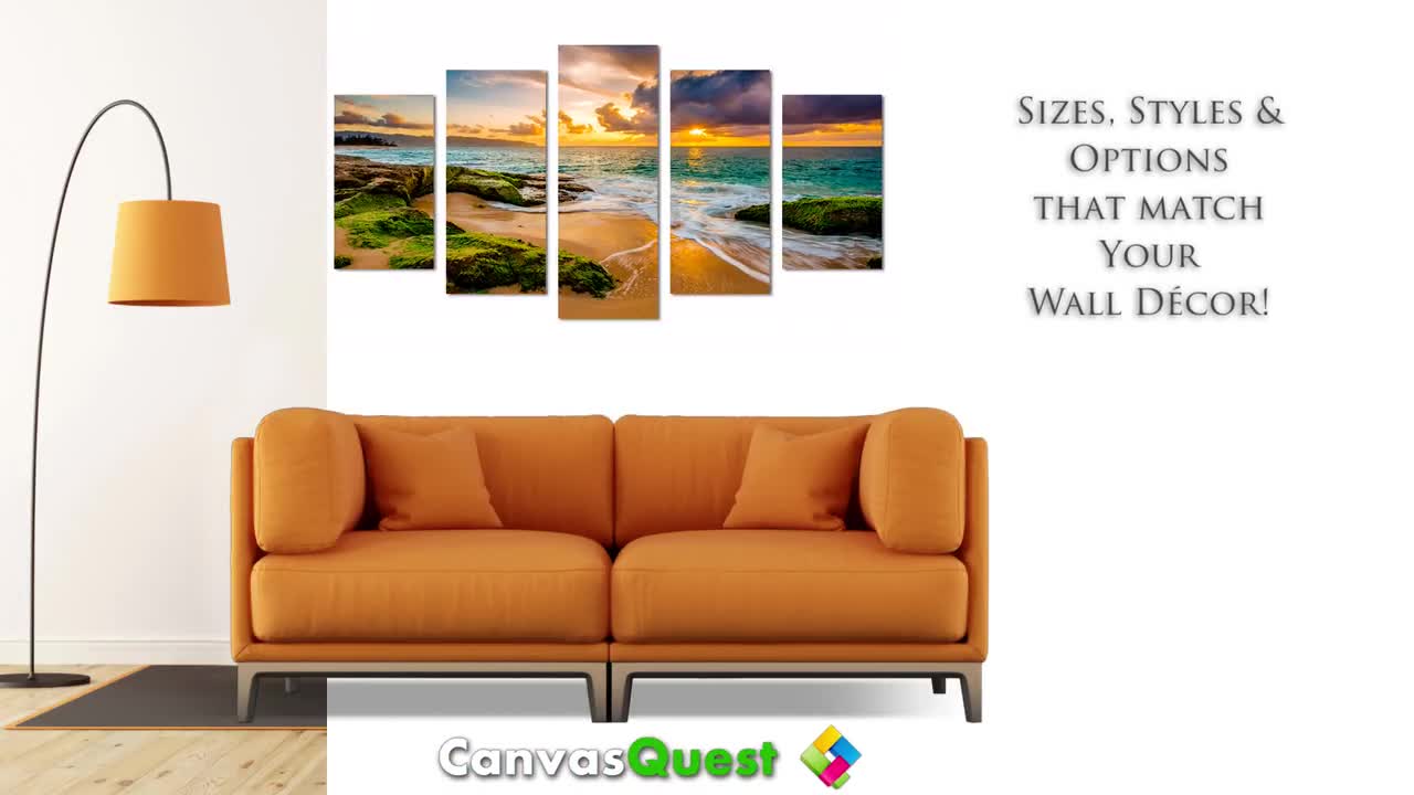 Hawaii Beach Golden Sunset Canvas Print Tropical Wall Art. 3 Piece Wall  Art, Multi Panel, Triptych - Giclee home wall decor interior design.